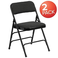 2 pièces Chaise pliante de la série HERCULES en tissu noir à motifs et métal à triple entretoise courbé et double charnière