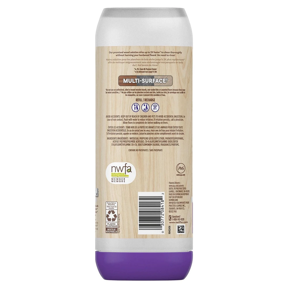 Solution nettoyante pour planchers en bois Swiffer PowerMop à séchage rapide, parfum Citron 0,75L