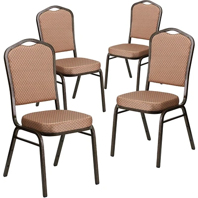 Lot de 4 pièces - Chaise de banquet empilable de la série HERCULES à dossier couronne en tissu à motifs de diamants dorés - Cadre veine d'or