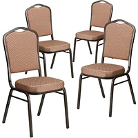 Lot de 4 pièces - Chaise de banquet empilable de la série HERCULES à dossier couronne en tissu à motifs de diamants dorés - Cadre veine d'or