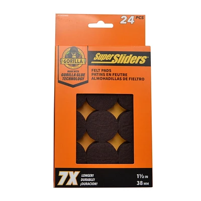 Super Slider Avec Gorilla Glue 1.5" brun patins ronds en feutre 24pc 1.5" Round Felt Pads