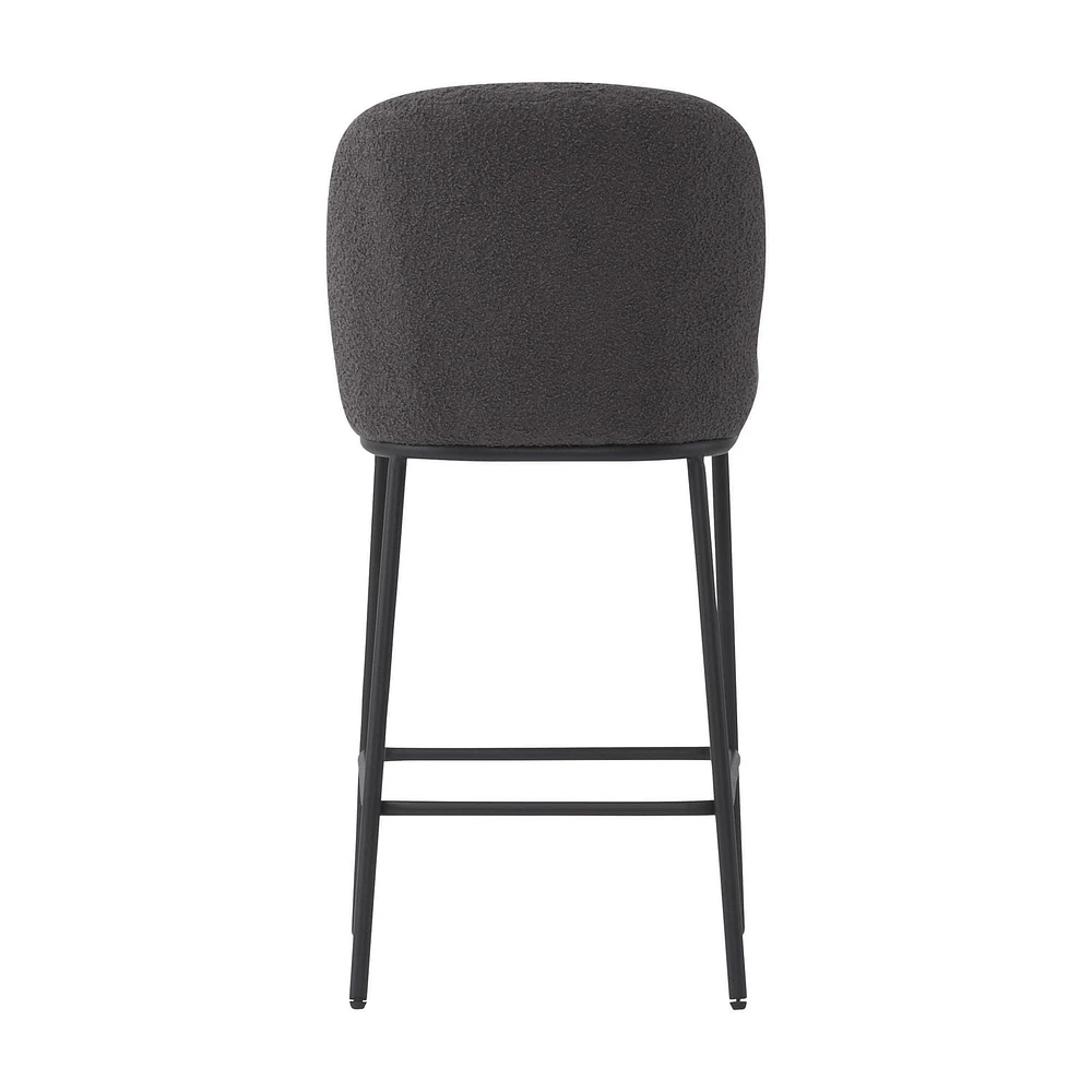 Ensemble de 2 tabourets de bar modernes rembourrés en tissu bouclé de luxe Addison de CorLiving - Tabourets de bar de 25,5 pouces à hauteur de comptoir pour îlot de cuisine - Tabourets modernes élégan