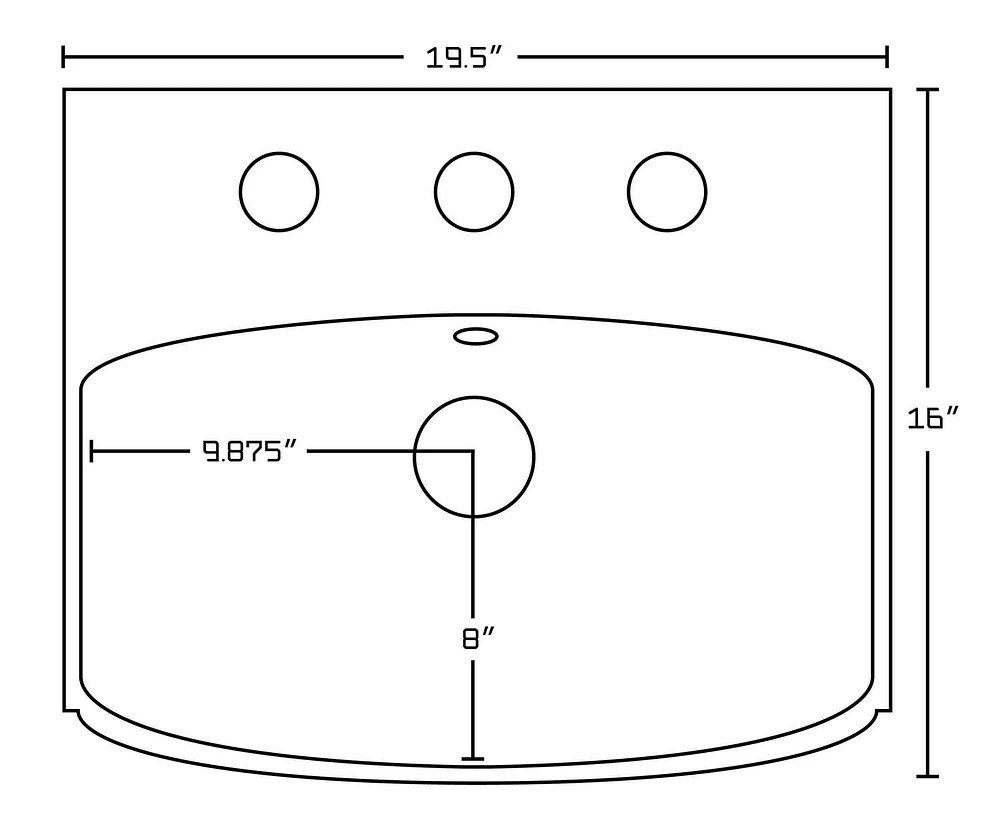 19.5-in. W Above Counter White Bathroom Vessel Sink Set For 3H8-in. Center Faucet AI-26583