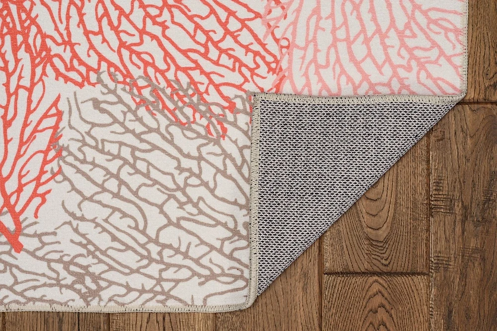 Tapis lavable Haylee 5 pi x 7 pi ivoire et corail
