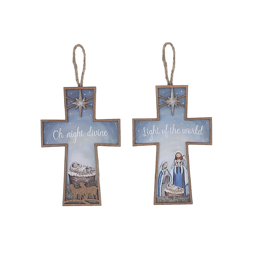 Christmas Framed Nativity Cross Ornament - Set of 2