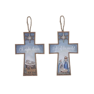 Christmas Framed Nativity Cross Ornament  - Set of 2