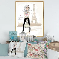 Designart Cute Girl By The Tour Eiffel In Paris FLOAT FRAME WALL ART