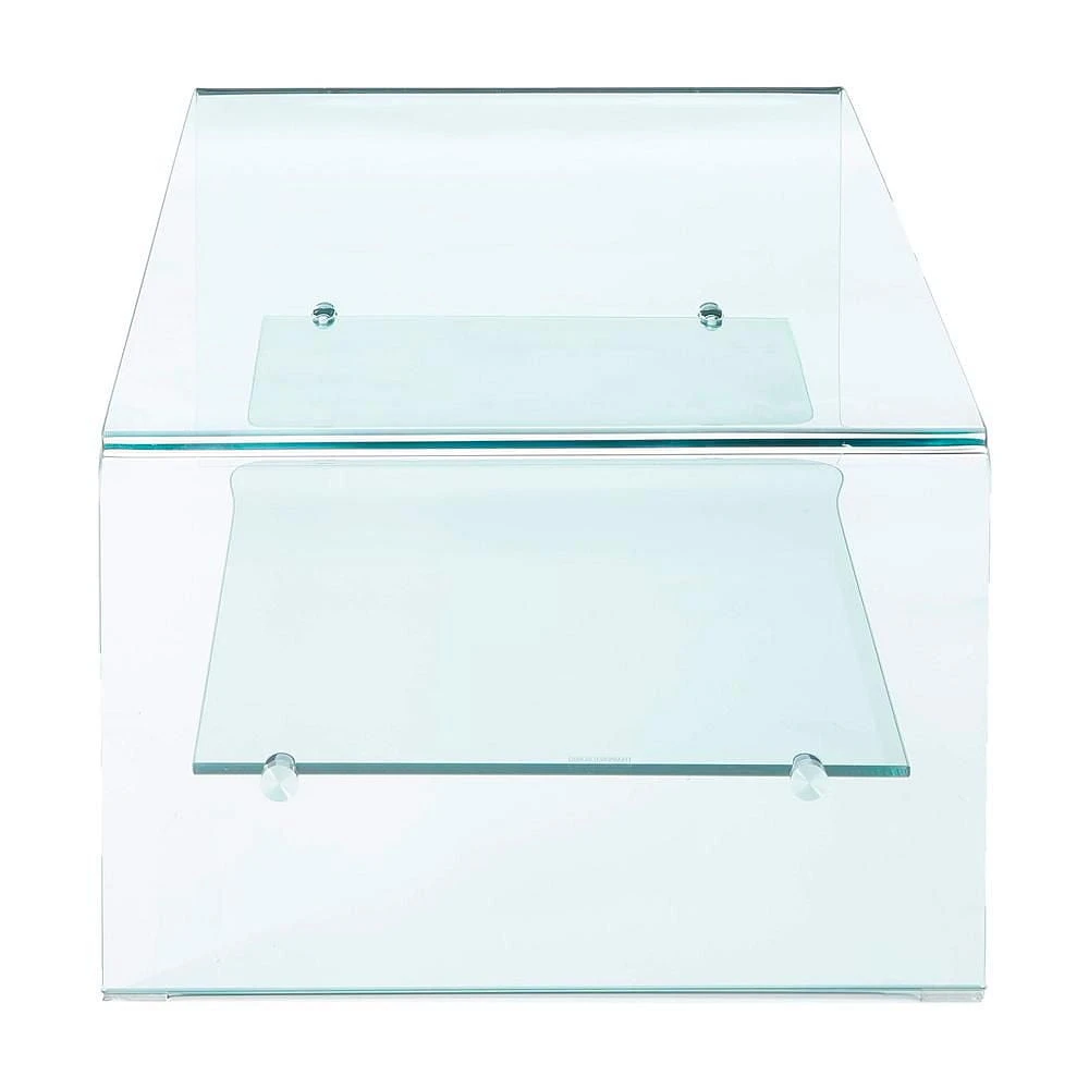 HEAVENLY COLLECTION WATERFALL GLASS TABLE WITH TOP SHELF