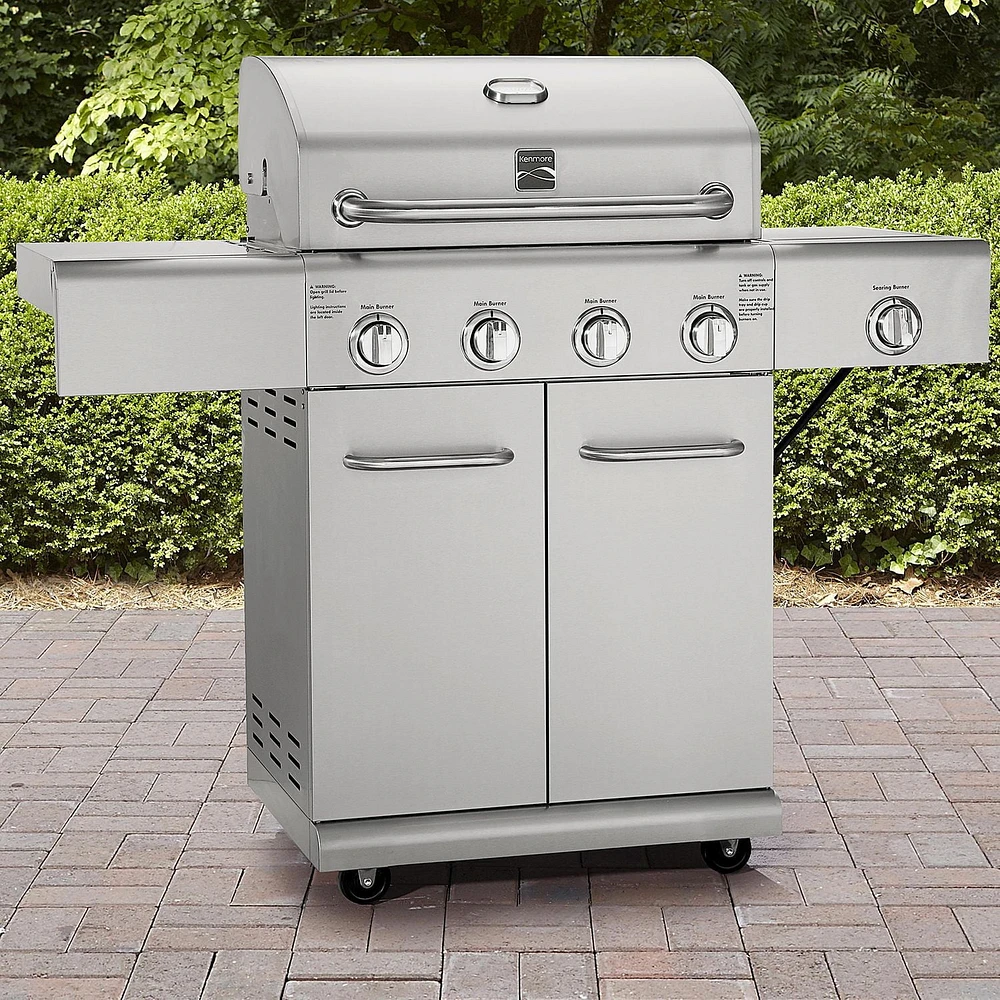 Kenmore - Gril à gaz à 4 brûleurs et brûleur latéral SEARING - Tout en acier inoxydable