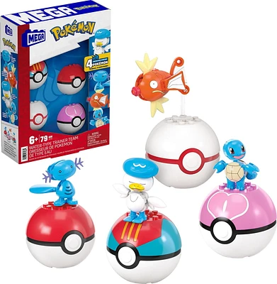 Coffret de construction équipe de type Eau MEGA Pokémon, 2figurines articulées, 79pièces, pour enfants