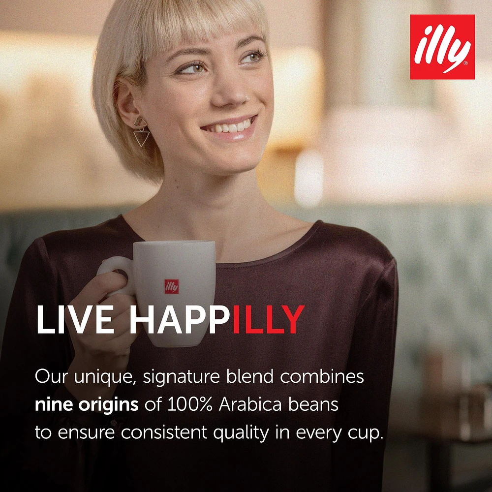 illy Whole Bean Coffee Dark Intenso Bold Roast, 8.8 oz, • Unique pressurized coffee packaging preserves flavor • Sourced from the finest 100% Arabica coffee • Intense, full-flavored taste