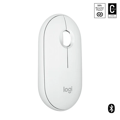 Logitech Pebble Mouse 2 M350s Slim Bluetooth Wireless Mouse, Portable, Lightweight, Customizable Button - Tonal White