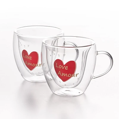 Double Double Coeur Amour Tasse à Café 250 ml Ensemble de 2