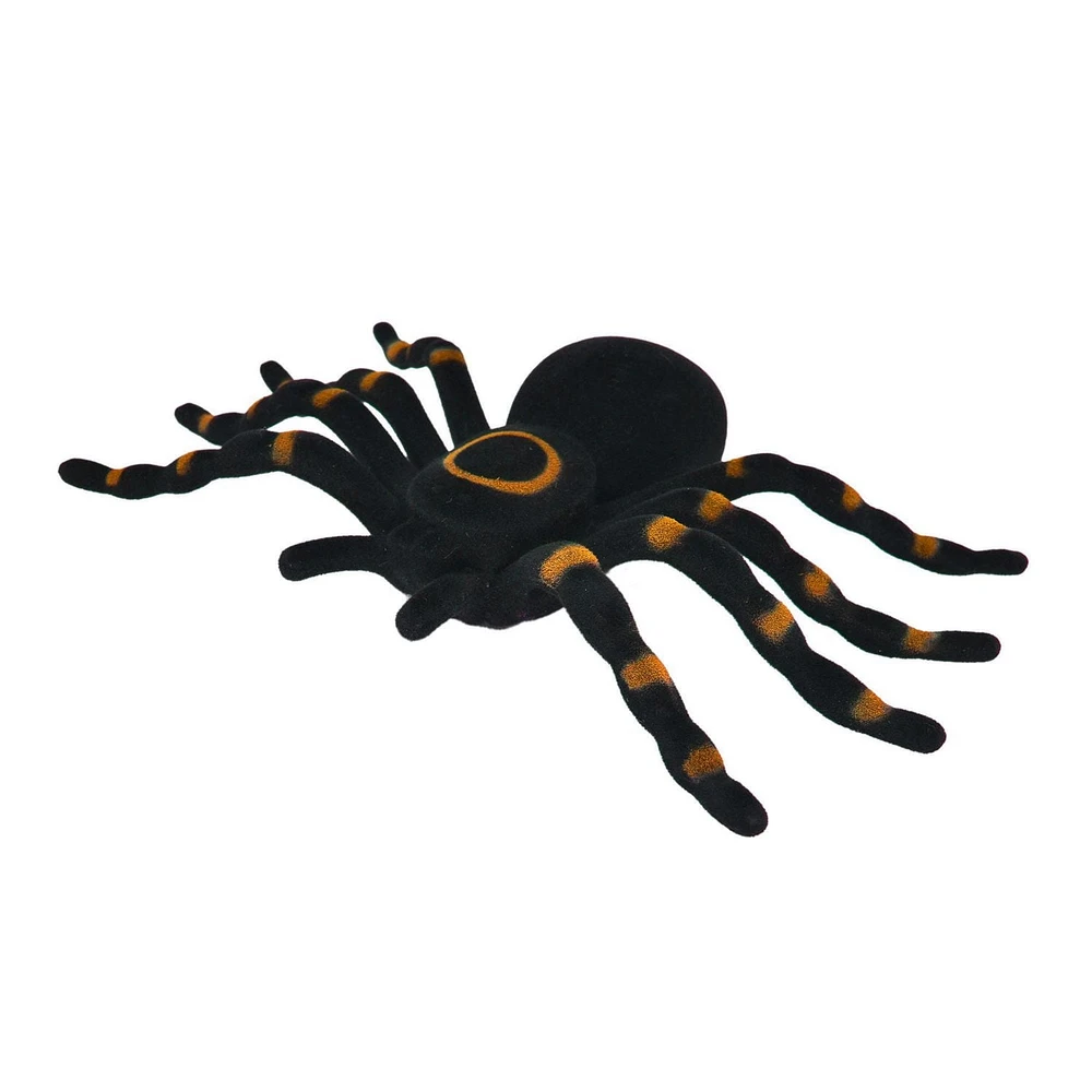 Araignée floquée noire et orange en plastique pour Halloween, 7 po, décoration extérieure, par Façon de célébrer