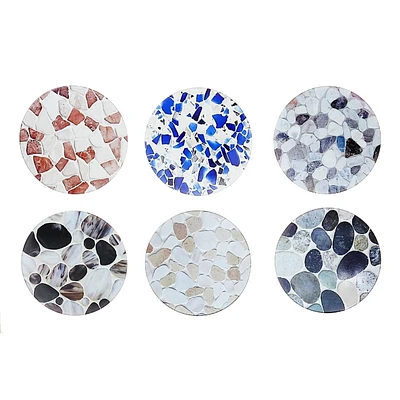 IH Casa Decor 8" Round Ceramic Trivet Stones Asstd - Set of 6