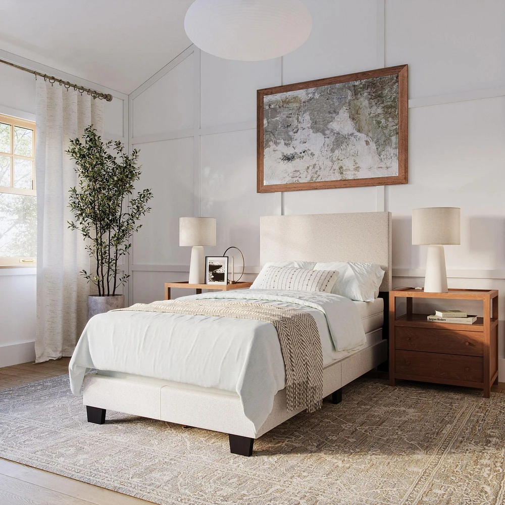 CorLiving Celeste Modern Upholstered Adult Twin Bed Frame with Headboard, Box Spring Required