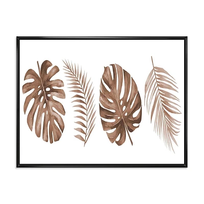 Designart Monstera tropical et feuille de palmier en terre cuite ART MURAL À CADRE FLOTTÉ