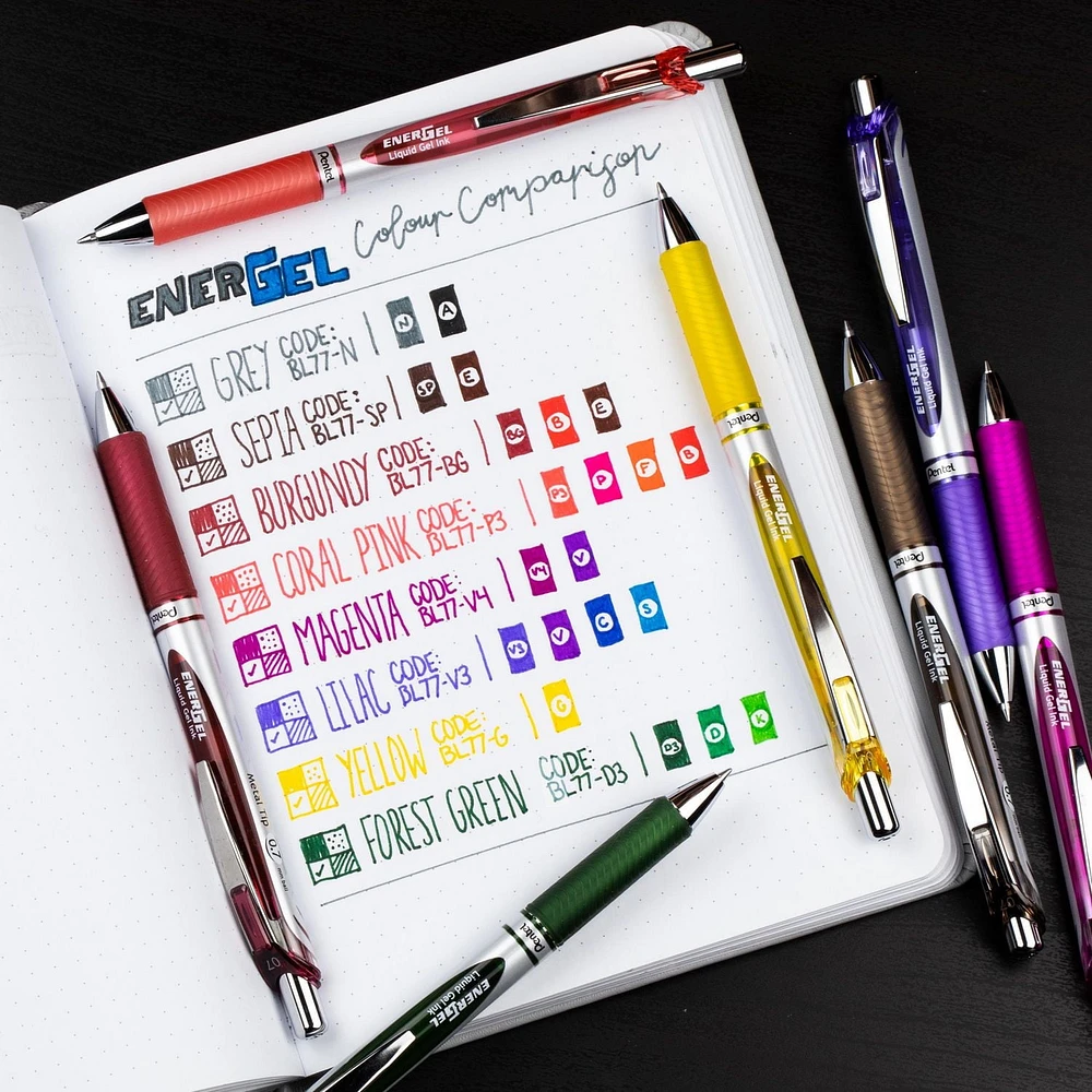 EnerGel Rétractable Stylo à Encre Gel (0,7mm), Noir Ensemble Stylo et Encre Recharge