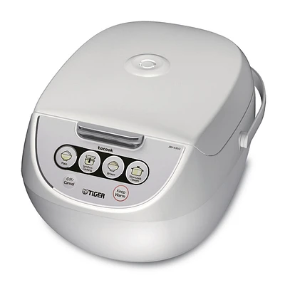 Cuiseur à riz Micom 10 tasses Tiger JBV-A 10 Cup avec vapeur alimentaire et mijoteuse, blanc