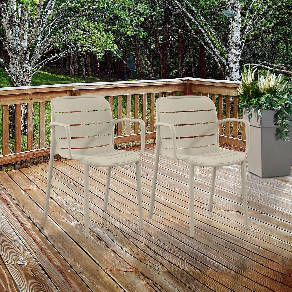 Ensemble de 2 chaises empilables Patioflare en plastique recyclé de la collection GRS, Crème