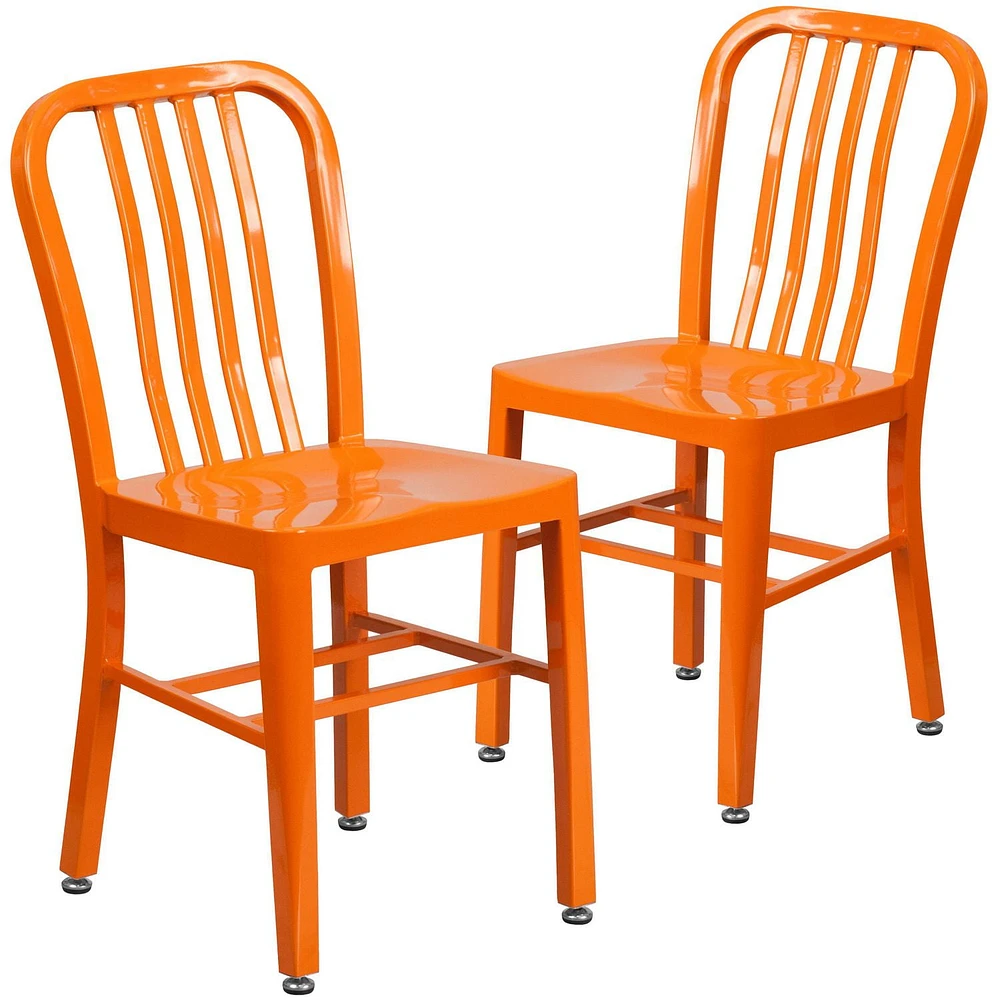 Chaise pour l'intérieur / l'extérieur en métal orange de qualité marchande, lot de 2