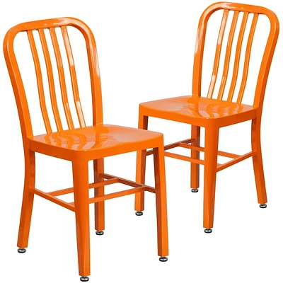 Commercial Grade 2 Pack Orange Metal Indoor-Outdoor Chair