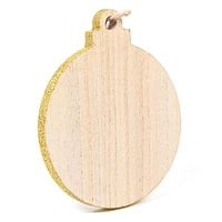 On the Surface boule de Noël en bois avec bordure pailleté dorée, ornement ou étiquette-cadeau avec ficelle en jute pour l’accrocher