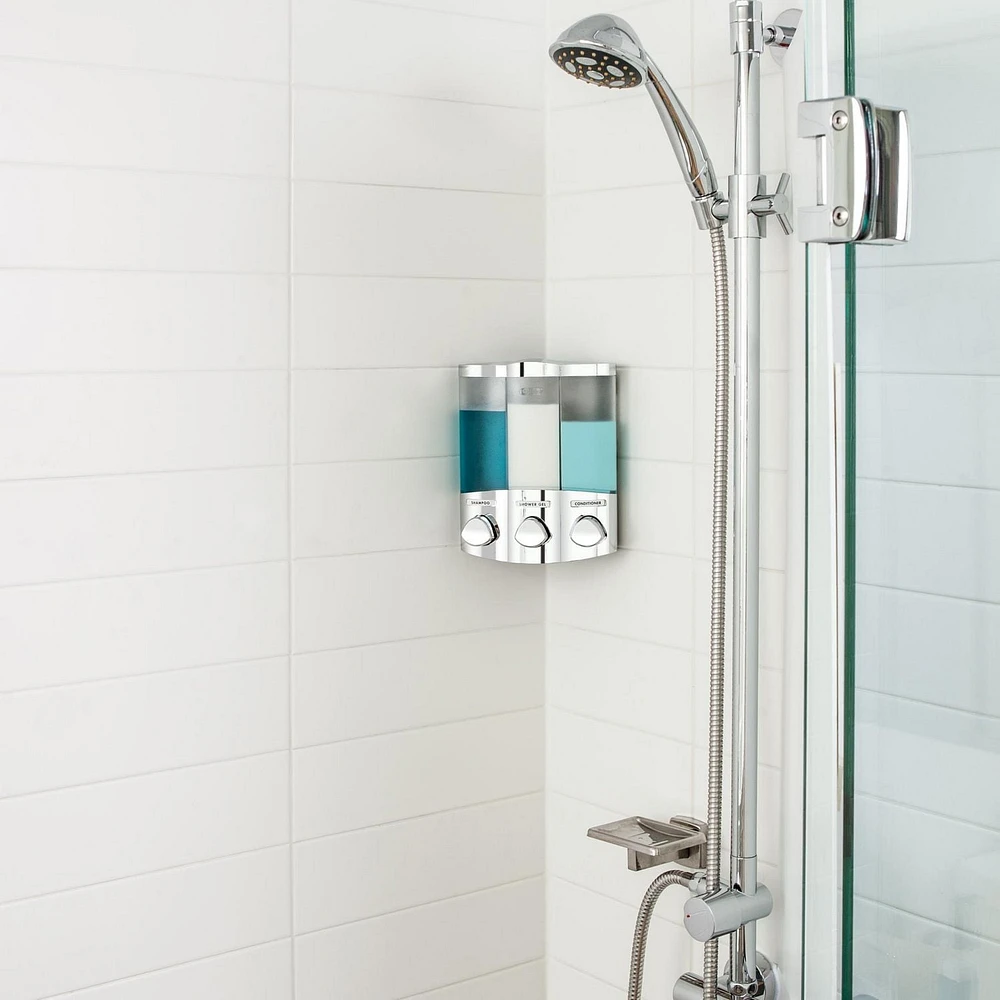 Better Living Products 76344-1 Distributeur de savon et de douche mural à 3 chambres TRIO série EURO Chrome