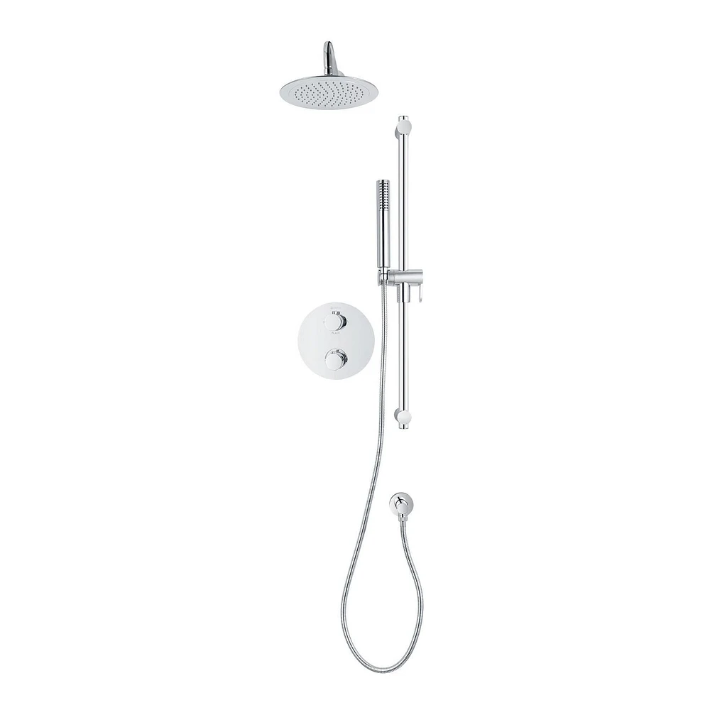 Valve thermostatique ronde 3 functions, Douchette à main, pomme de douche ou simultanément, fini chrome