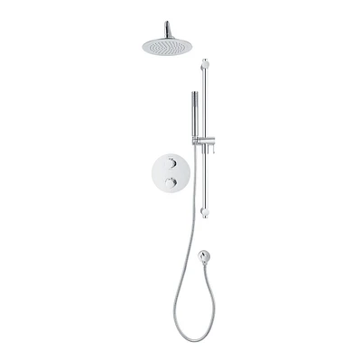 Valve thermostatique ronde 3 functions, Douchette à main, pomme de douche ou simultanément, fini chrome