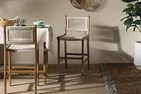 Tabouret en corde tressée et en bois de teck<br><br>