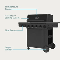 Barbecue à gaz Performance Series FlavorMax 5 brûleurs avec armoire, brûleur latéral et plaque de cuisson de 12 pouces. Performance Series FlavorMax 5 brûleurs