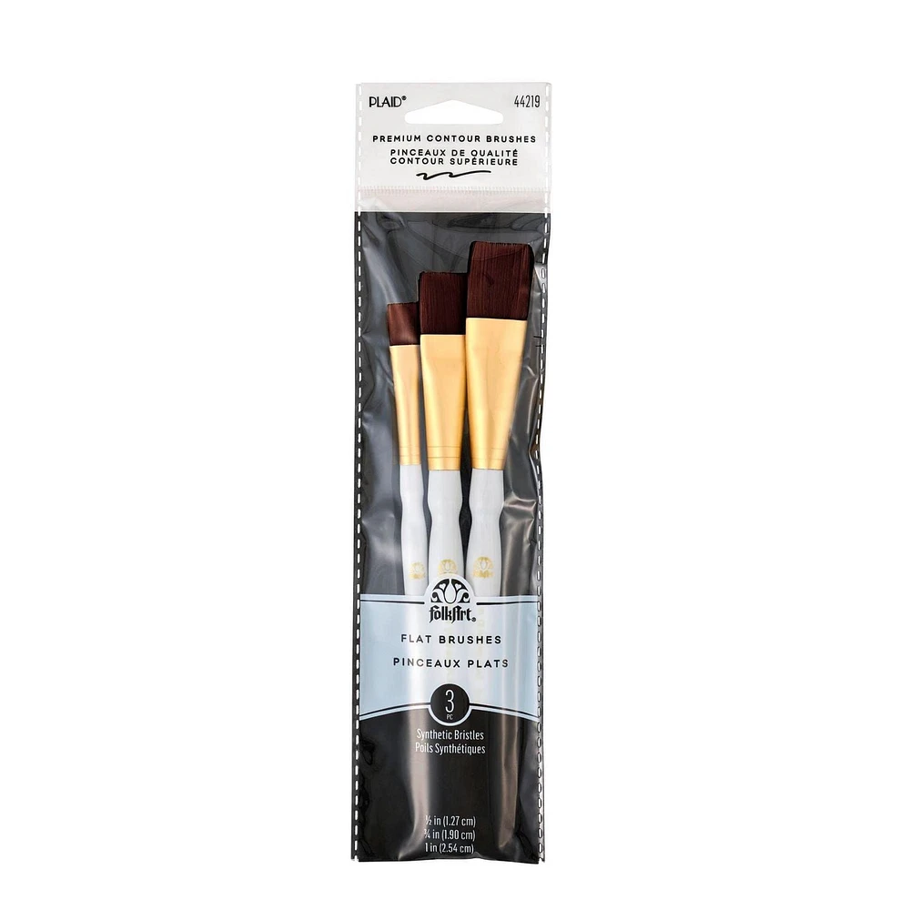 Plaid 3 Piece Brown Flat Brush Set, 3 piece paint brush set