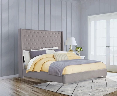 K-Living Daria Boucle Lit Queen Size rembourré en tissu de couleur grise