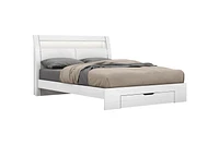 K-Living Phoebe High-Gloss White King-Size Bed with LED Light and Bookshelves in Headboard