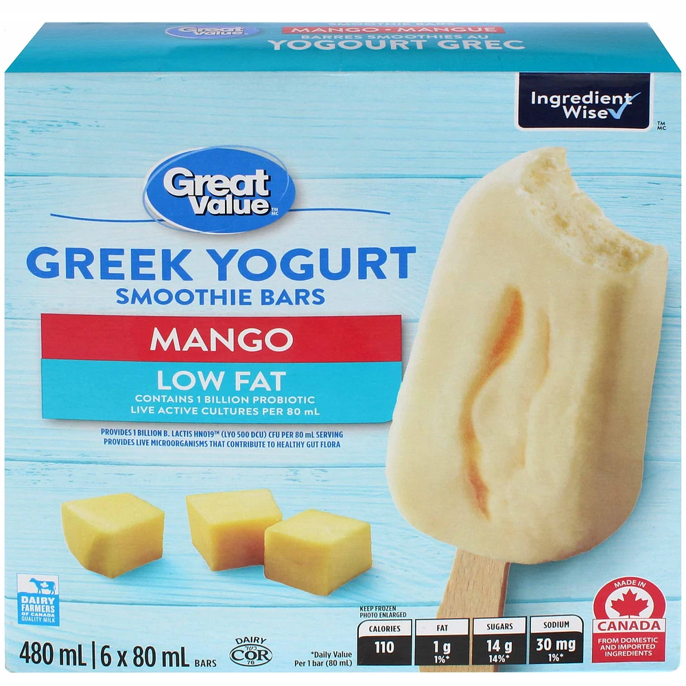 Great Value Mango Greek Yogurt Smoothie Bars, 480 mL (6 x 80 mL)