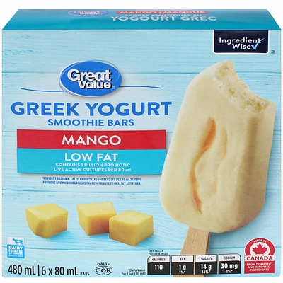 Great Value Mango Greek Yogurt Smoothie Bars, 480 mL (6 x 80 mL)