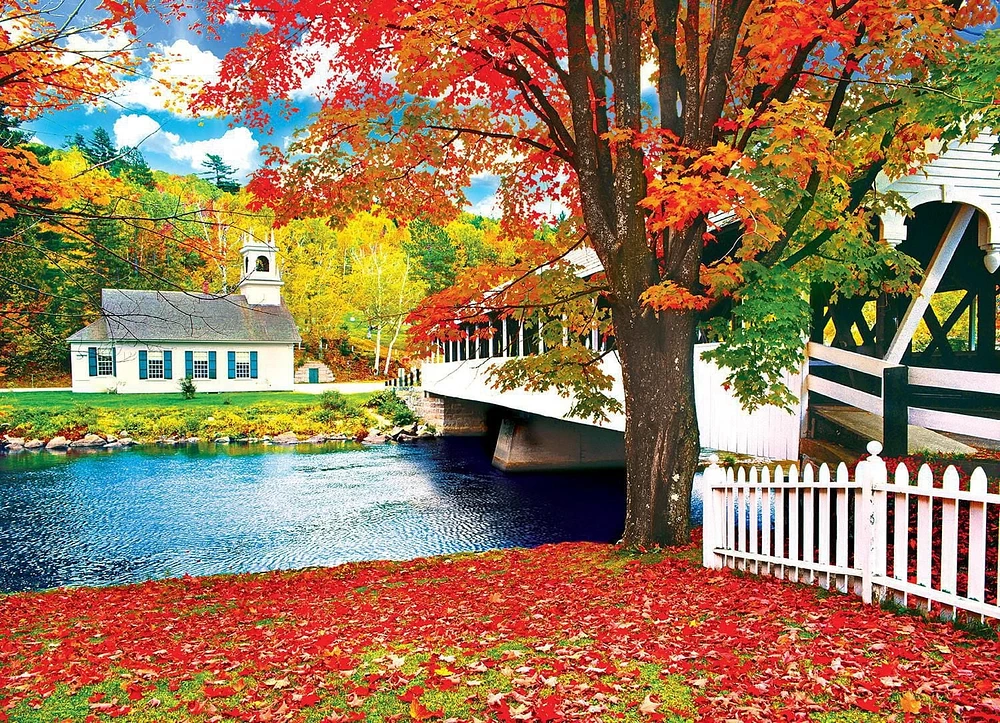 Kodak 1000pc Puzzle - Bridge Crossing River to Church, Stark, New Hampshire (English Only)