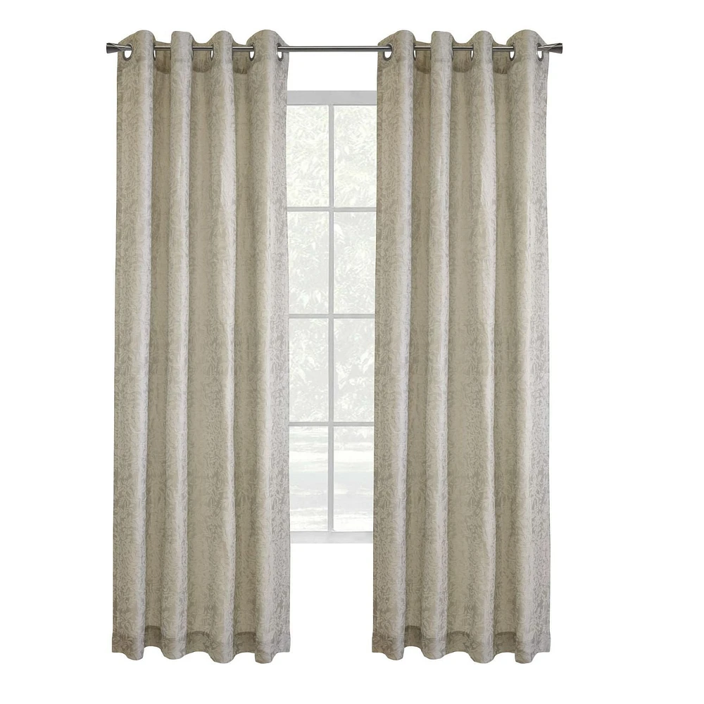 Loft Living Meera, filtrant la lumière panneau de rideau à œillets texturé à motif feuilles 52" x 95", argent