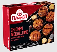 Flamingo Chicken Medallion with Bacon, Chicken Medallion with bacon - Seasoned chicken breast , with bacon, raw