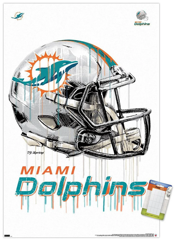 NFL Miami Dolphins - Drip Helmet 20 Wall Poster with Magnetic Frame, 22.375" x 34"