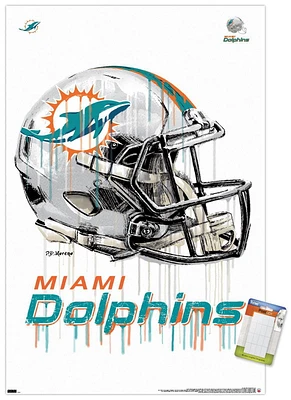 NFL Miami Dolphins - Drip Helmet 20 Wall Poster with Magnetic Frame, 22.375" x 34"