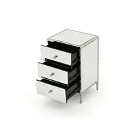 Neyri Mirrored Nightstand, Mirrored Nightstand, Bedroom Nightstand, MDF Nightstand, Mirrored Bedside Table, Silver Nightstand, Three Drawer Nightstand with Clear Knobs