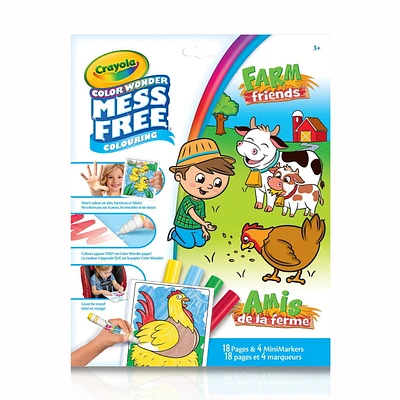 Pages et mini marqueurs Crayola Color Wonder sans dégâts Amis de la ferme Colorier sans dégâts