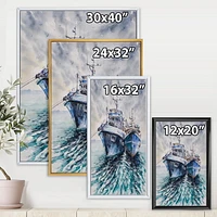 Designart Deux bateaux de pêche avant une tempête ancrés ART MURAL À CADRE FLOTTÉ