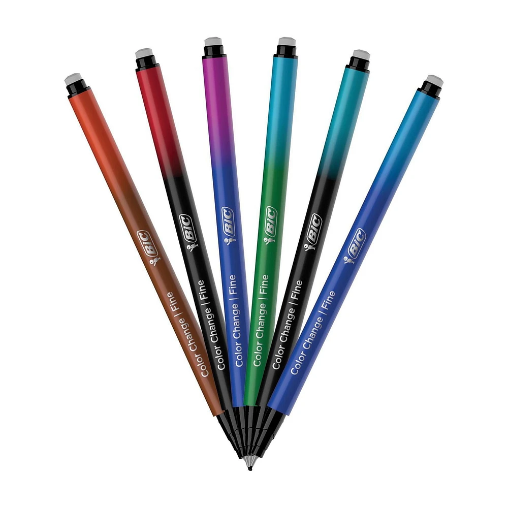 BIC Intensity Colour Change Feutre d'Écriture à Pointe Fine 0,4 mm avec Technologie Changement de Couleur pour l’Écriture et le Dessin Créatif - Couleurs Assorties, Pack de 6