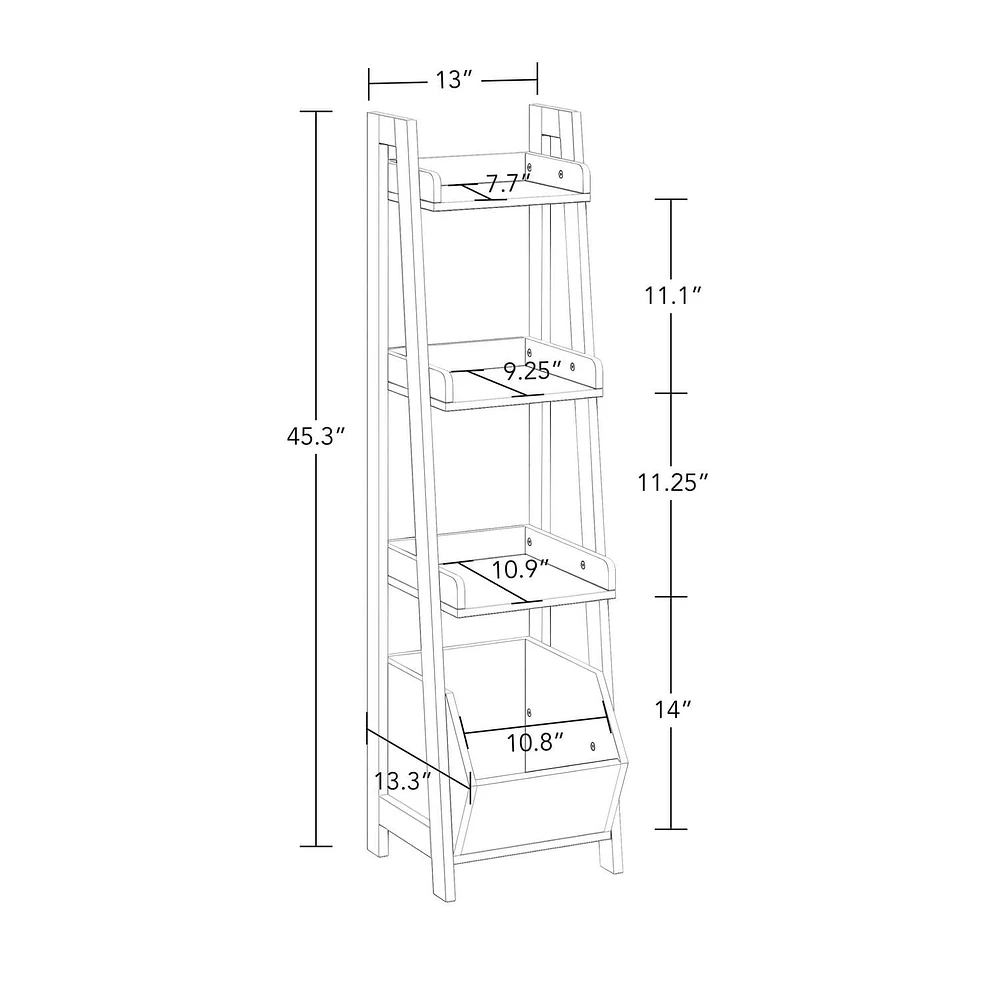 Kids 4-Tier 13in Ladder Shelf with Toy Organizer and 2pc Black Bins