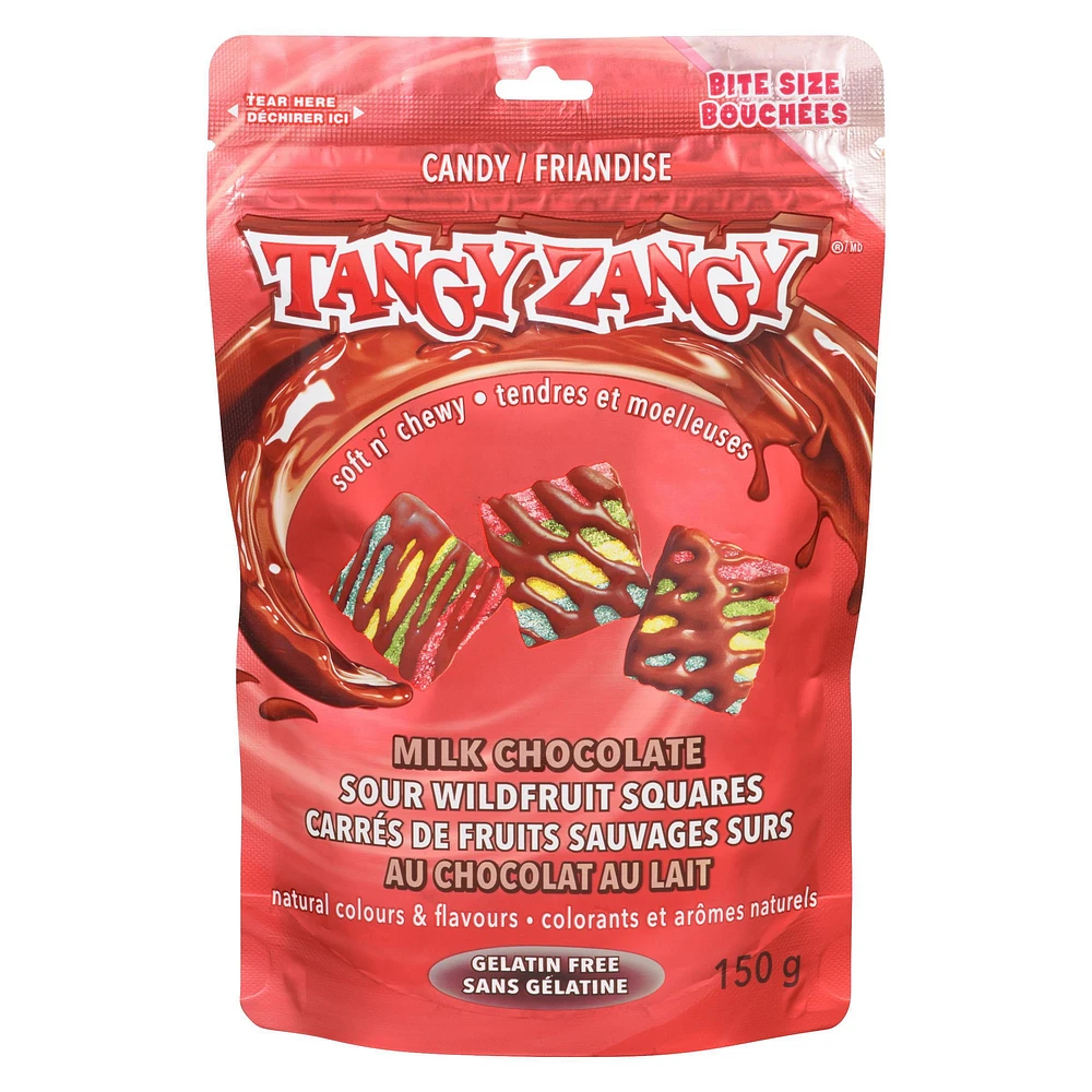 Friandise Carres de Fruits Sauvages Surs au Chocolat au Lait Tangy Zangy