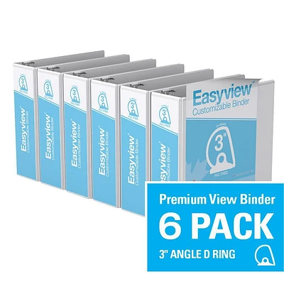 Super offre Easyview, Reliure View à anneaux inclinés en D, 3 po, personnalisable, paquet de 6
