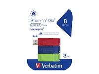 VERBATIM 8GB Store 'n' Go USB Flash Drive - 3pk - Red, Green, Blue